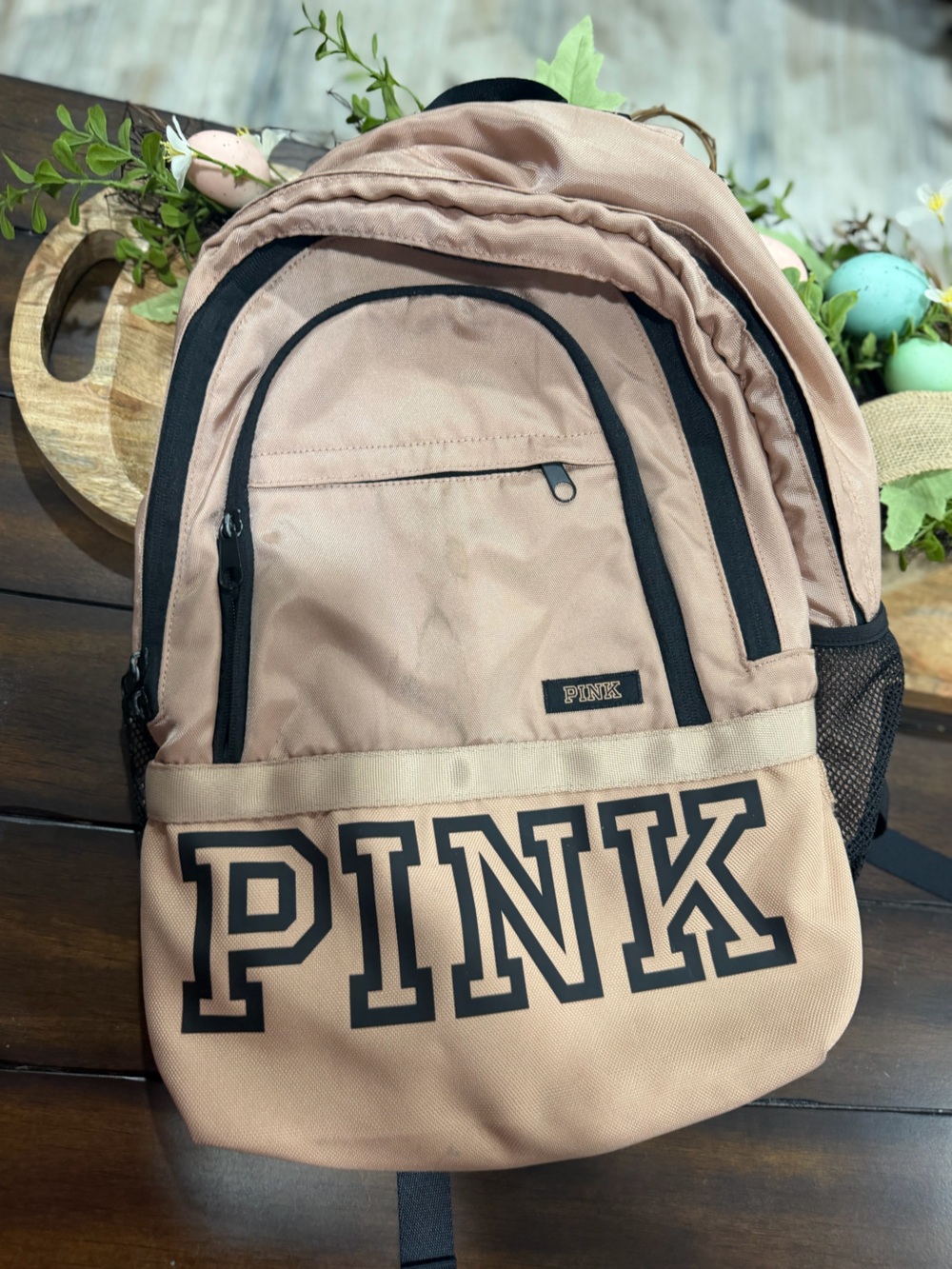 PINK Victoria's Secret Men's Backpack in Light Tan with Black Accents